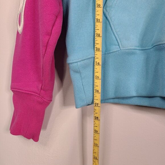 Champion Men Reverse Weave Color Block Hoodie MED Pink Blue White Bold Spell Out - Picture 12 of 12